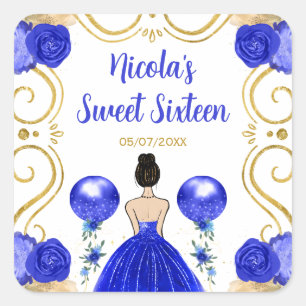 Sweet Sixteen Brown Hair Princess in Blue Square Sticker