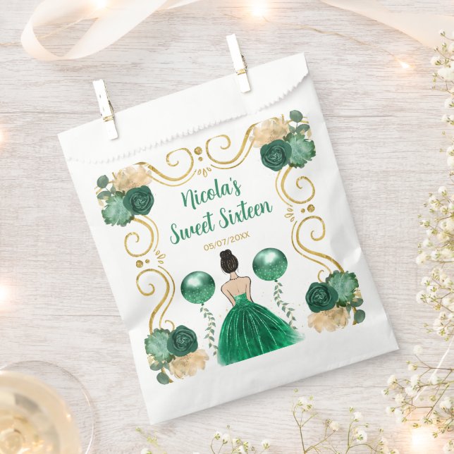 Sweet Sixteen Brown Hair Princess in Green Favour Bag (Clipped)