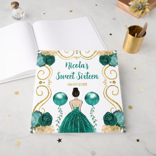 Sweet Sixteen Brown Hair Princess in Teal Guest Book