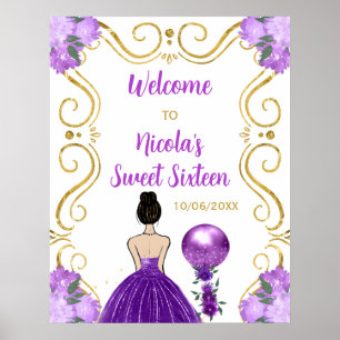 Sweet Sixteen Brown Hair Princess Purple Welcome Poster