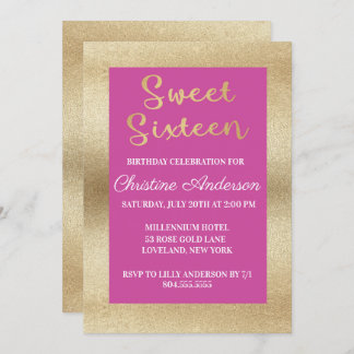 Sweet Sixteen Brushed Gold Foil Invitation