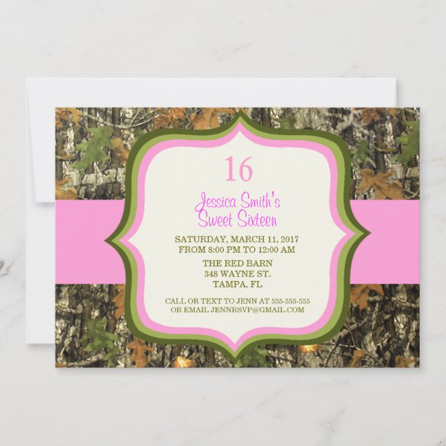 Sweet Sixteen Camo Birthday Invitation (Front)