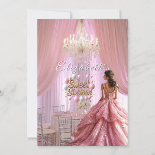 Sweet Sixteen Celebrations Pink Gown Chandelier  Invitation