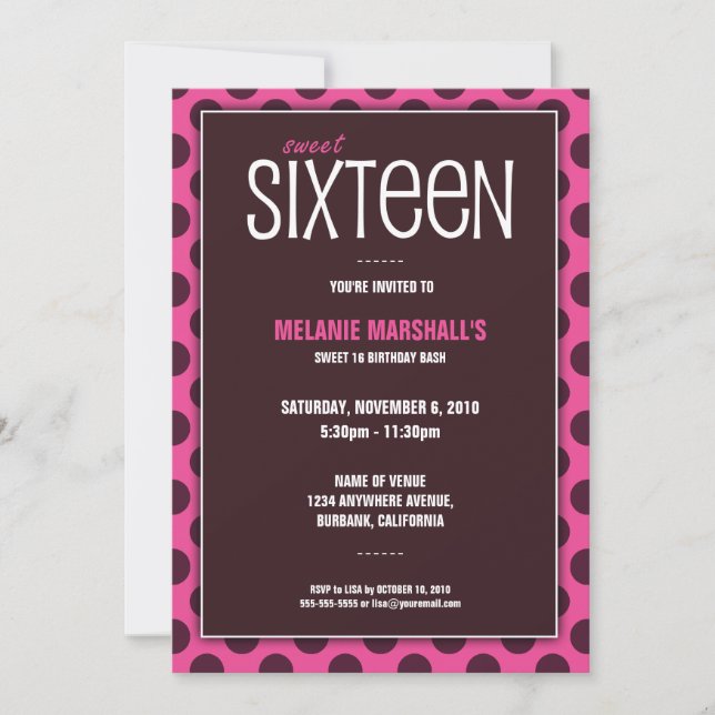 Sweet Sixteen Chocolate & Pink | Party Invitations (Front)