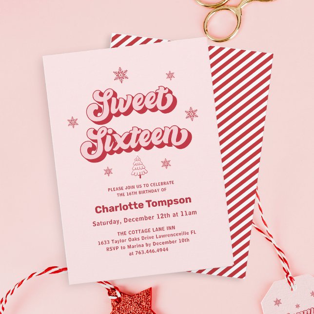 Sweet Sixteen Christmas Birthday Invitation (Creator Uploaded)