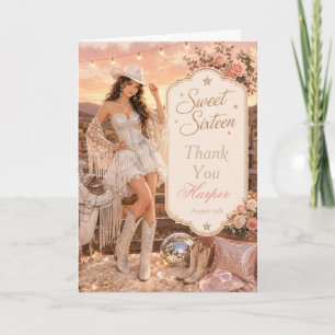 Sweet Sixteen Cowgirl Party Thank You Card