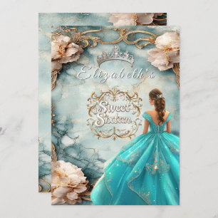 Sweet Sixteen Crown Pink Roses Gold Filigree Invitation