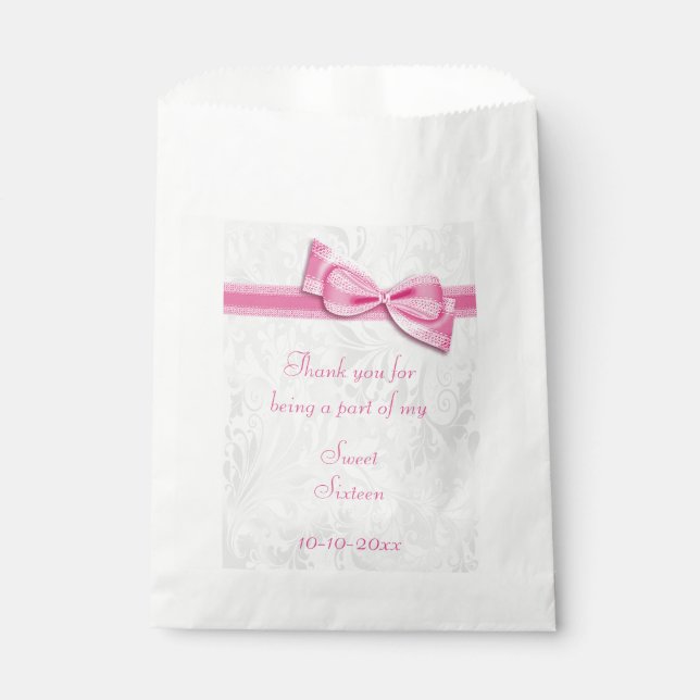 Sweet Sixteen Damask and Faux Bow Favour Bag (Front)