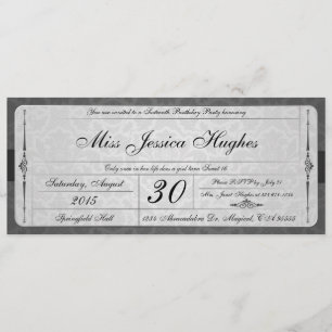 Sweet Sixteen Damask Ticket Invitation