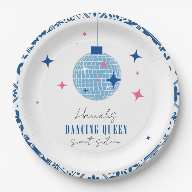 Sweet sixteen Dancing Queen greek Mamma Mia disco Paper Plate (Front)