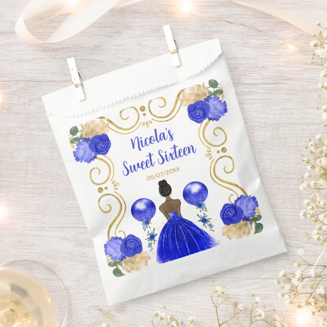 Sweet Sixteen Dark Skin Princess in Blue Favour Bag (Clipped)