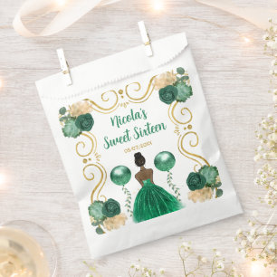 Sweet Sixteen Dark Skin Princess in Green Favour Bag