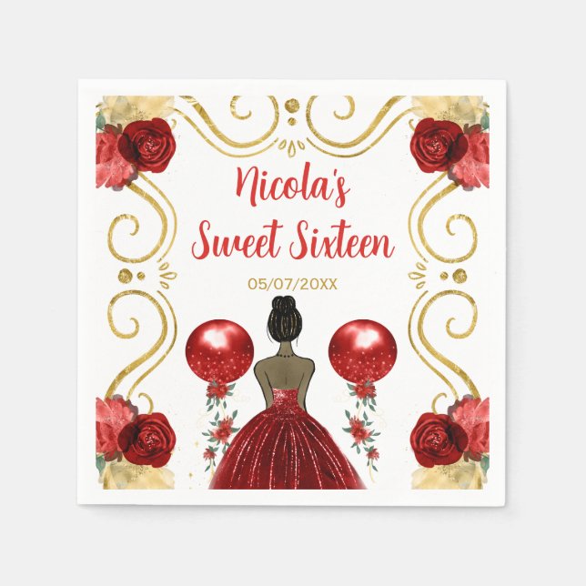 Sweet Sixteen Dark Skin Princess in Red Napkin (Front)