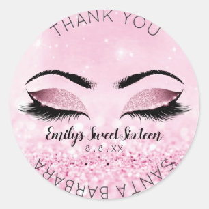 Sweet Sixteen Diamond Pink Rose Eyes Glitter Classic Round Sticker
