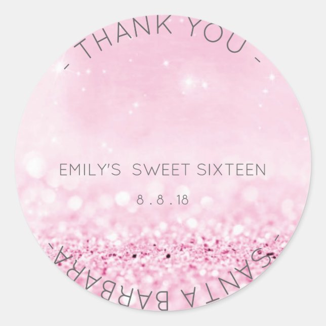 Sweet Sixteen Diamond Pink Rose Sparkly Glitter Classic Round Sticker (Front)