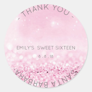 Sweet Sixteen Diamond Pink Rose Sparkly Glitter Classic Round Sticker
