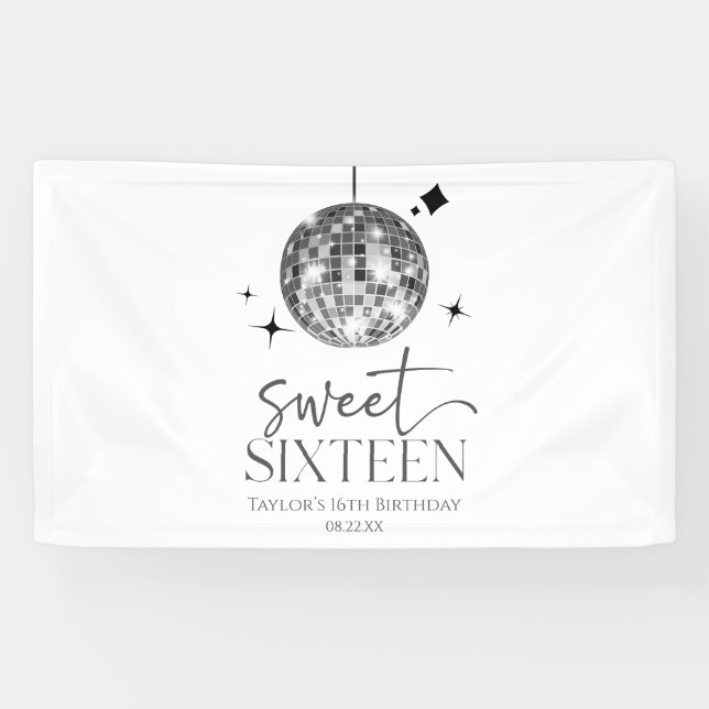 Sweet Sixteen Disco Ball 16th Birthday Party Banner (Horizontal)