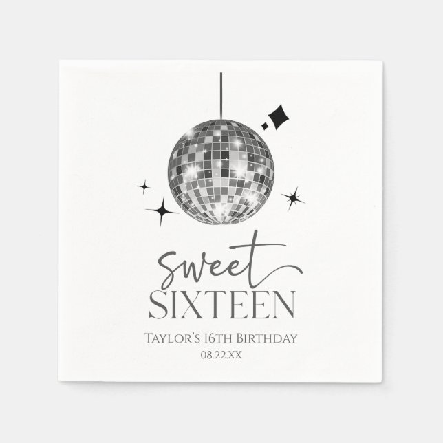Sweet Sixteen Disco Ball 16th Birthday Party Napkin (Front)