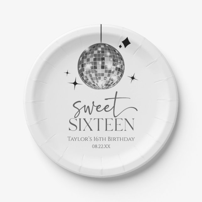 Sweet Sixteen Disco Ball 16th Birthday Party Paper Plate (Front)
