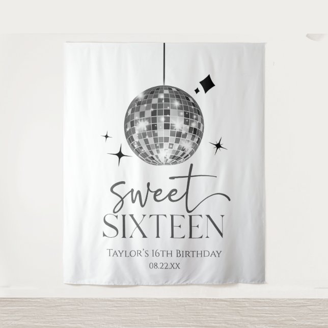 Sweet Sixteen Disco Ball 16th Birthday Party Tapestry (Front)