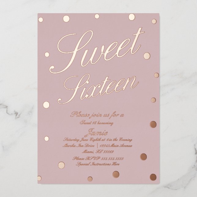 Sweet Sixteen Dots Blush Gold Pressed  (Front)