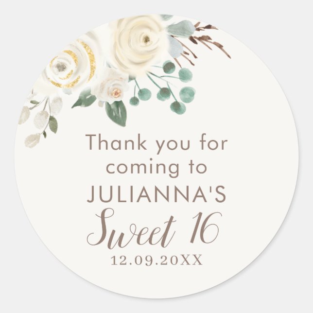 Sweet Sixteen Dreamy White Floral Stickers (Front)