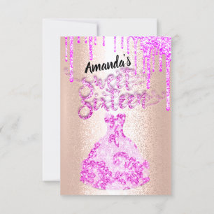 Sweet Sixteen Dress Glitter Drip Pink Drips Rose Invitation