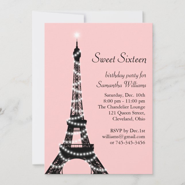 Sweet Sixteen Eiffel Tower Invitation (Front)