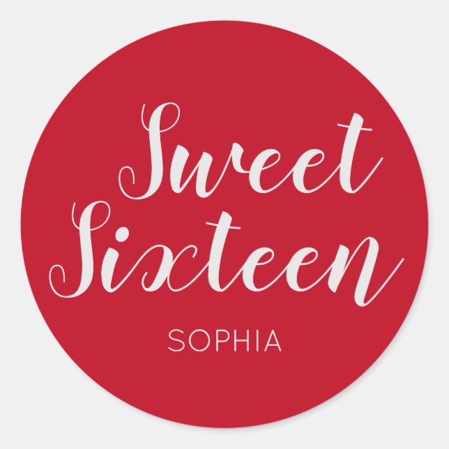 Sweet Sixteen elegant modern Red Classic Round Sticker (Front)