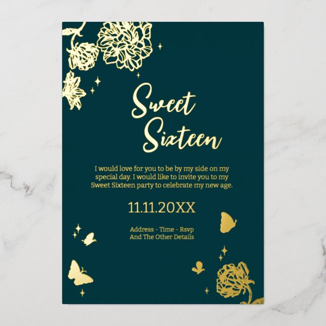 Sweet Sixteen Emerald Green Foil İnvitation (Front)