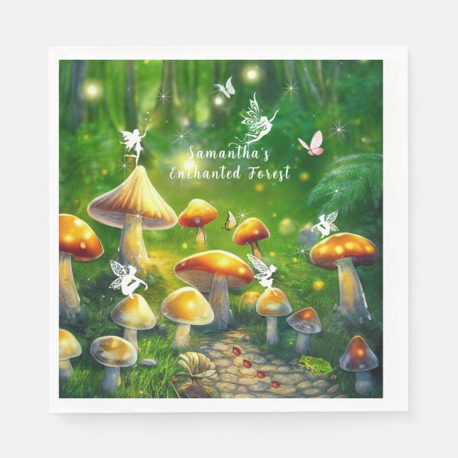 Sweet Sixteen Enchanted Forest Mushrooms Fairies Napkin (Front)