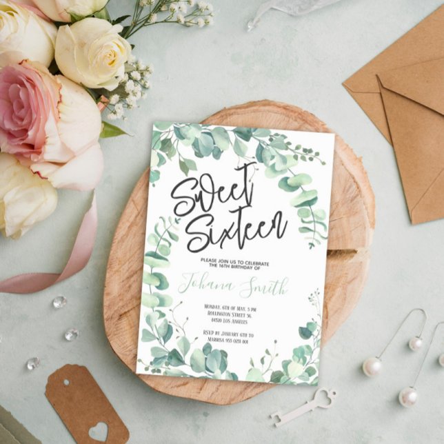 Sweet Sixteen Eucalyptus 16th Birthday Invitation (Creator Uploaded)