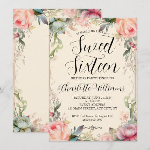Sweet Sixteen Fairytale Floral 16th Birthday Invitation