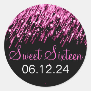 Sweet Sixteen Falling Stars Pink Classic Round Sticker