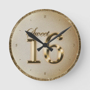Sweet Sixteen Faux Gold Foil Round Clock