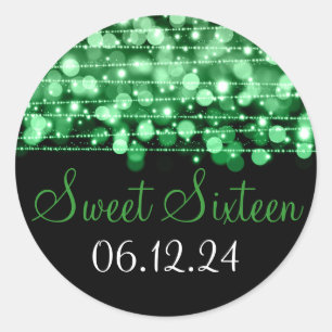 Sweet Sixteen Favour Party Sparkles Green Classic Round Sticker