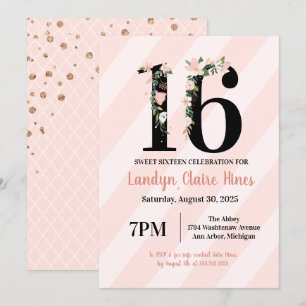 Sweet Sixteen Floral 16 Pink & Blush Birthday Invitation