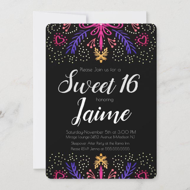 Sweet Sixteen Fun Dotted Floral Chic Invitation (Front)
