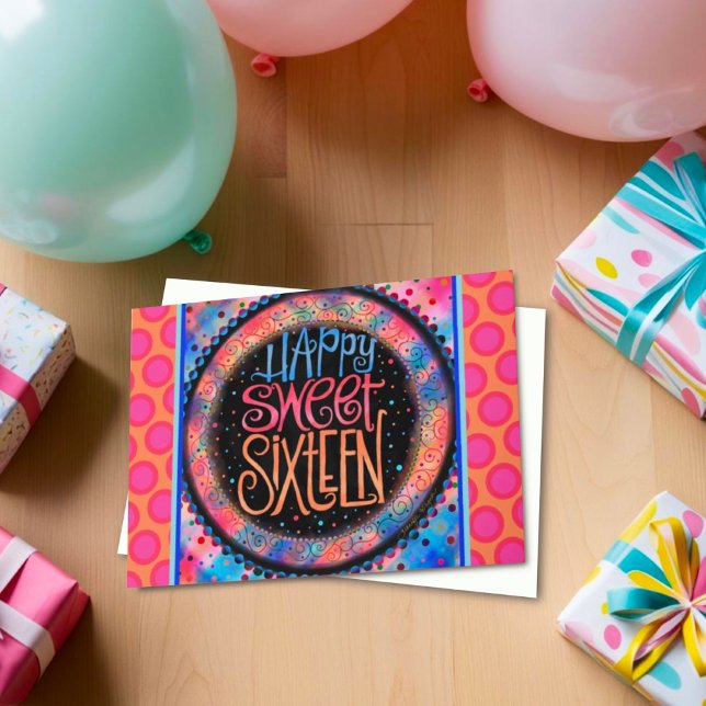 Sweet Sixteen Fun Modern Girly Birthday Card (Creator Uploaded)