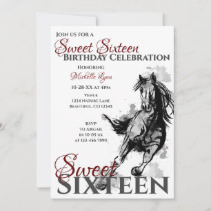 Sweet Sixteen Galloping Horse Birthday Party Invitation