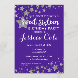 Sweet Sixteen Glitter Star Birthday Invitation