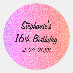 Sweet Sixteen Glittery Pink 16th Birthday Party Classic Round Sticker