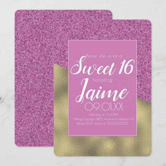 Sweet Sixteen Gold and Glitter Rainbow Invitation (Front/Back)