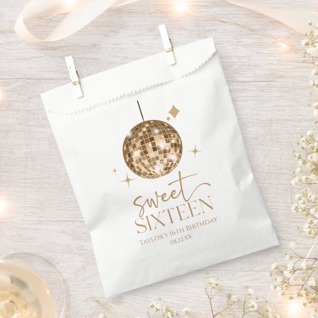 Sweet Sixteen Gold Disco Ball 16th Birthday Party Favour Bag (Clipped)