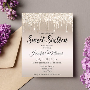 sweet sixteen gold dripping glitters invitation