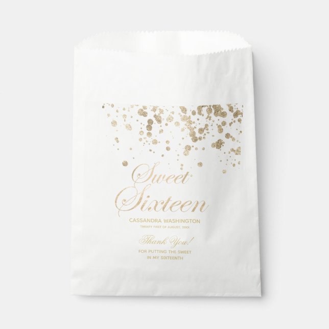 Sweet Sixteen Gold Faux Foil and Glitter Favour Bag (Front)