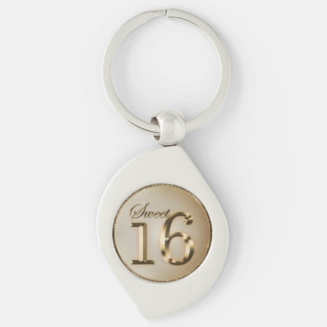 Sweet Sixteen Gold Faux Foil Glitter Key Ring (Front)