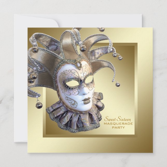 Sweet Sixteen Gold Masquerade Party Invitation (Front)