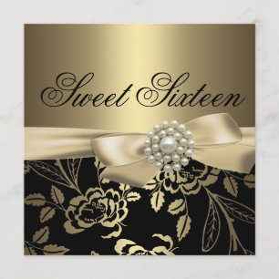 Sweet Sixteen Gold Rose Birthday Invitation