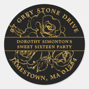 Sweet Sixteen Gold Rose Return Address Label